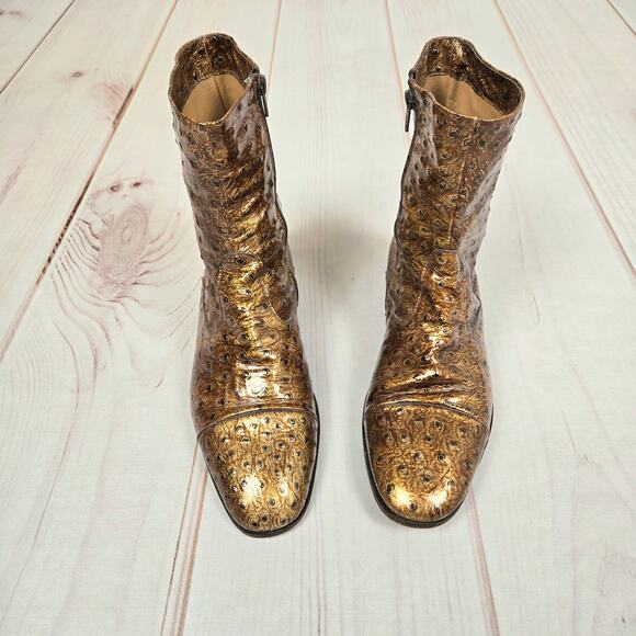 Vintage Patent Ostrich Skin Boots Brown Bronze 42 / 10-10.5 - Picture 2 of 10